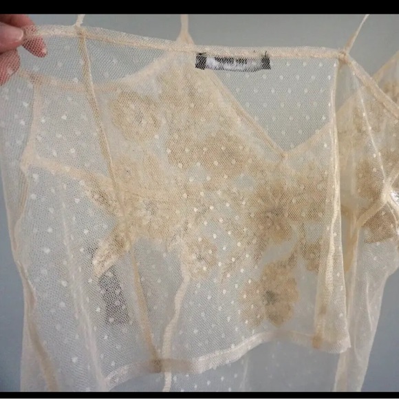 Zara Festival Crop Flower Embroidered Lace Sheer Cami Beige Small - Picture 3 of 5